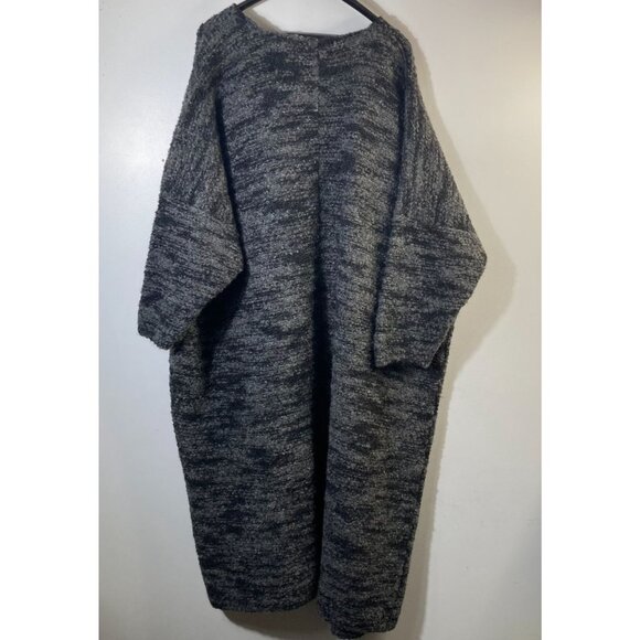 Womens Eskandar Handloomed Scottish Chunky Wool Cardigan Duster 48" OS Black Gra - Picture 2 of 7